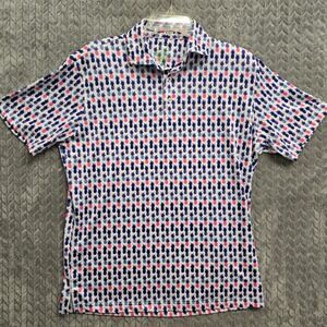 TailorByrd Golf Polo Shirt Mens Medium Pineapple Print Pink‎ Blue White
